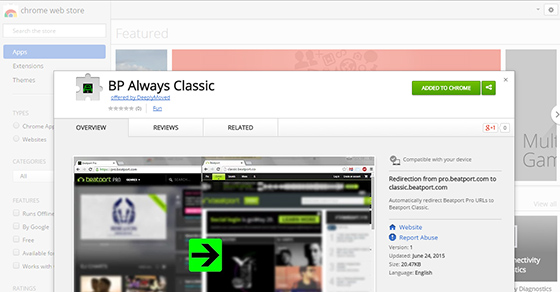 Beatport Always Classic Redirect from Pro Chrome Browser Extension by DeeplyMoved